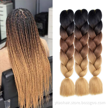 Wholesale Ombre Braiding hair synthetic Crochet braids twist 24inch 100g Ombre two three tone Jumbo braid hair extensions